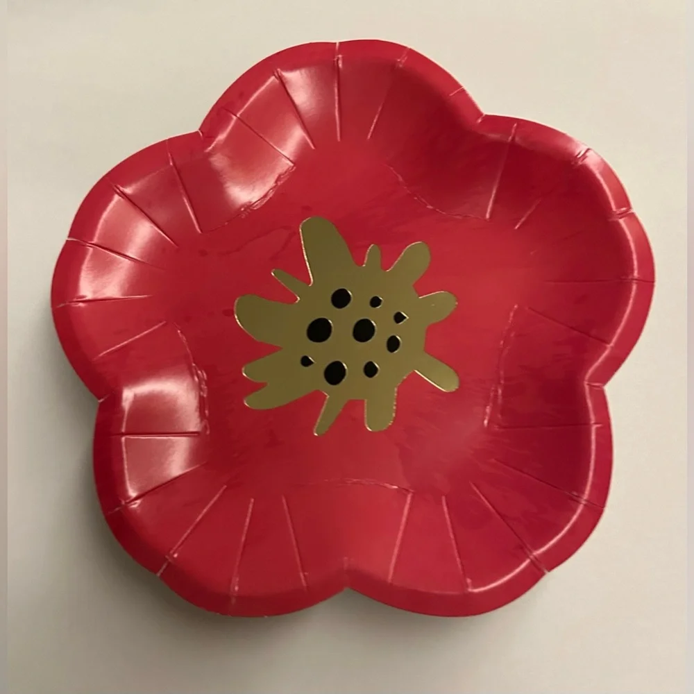 New 16 Papyrus Paper Appetizer Plates Red Gold Black Abstract Design Enchante